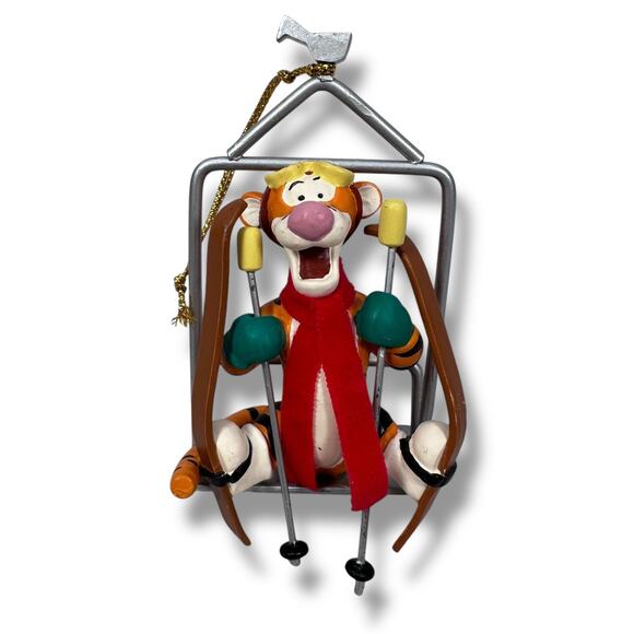 Vintage Disney Winnie-The-Pooh Tigger on Ski Lift Christmas Ornament Hanging - Picture 1 of 8